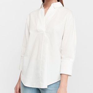 Express White Linen-Blend Tunic Popover Shirt
